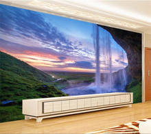 Wellyu personalizado papel de parede 3d mural curtain curtain curtain curtain cortina de água caverna cachoeira água e riqueza paisagem pintura tv fundo 2024 - compre barato