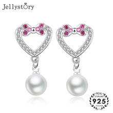 Jellystory-pendientes de plata de ley 925 con forma de corazón, aretes colgantes de amatista y Perla de agua dulce, joyería para boda femenina 2024 - compra barato