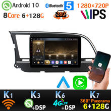 Radio con GPS para coche, reproductor Multimedia con Android 10, 6 + 128G, 1280x720P, 9 pulgadas, 4G, LTE, WiFi, DSP 360, cámara 4 x AHD, para Hyundai Elantra 6 2024 - compra barato