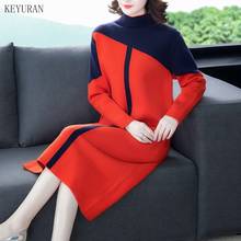 Vestido suéter feminino tricotado colorido, vestido plus size de manga comprida para outono e inverno 2021 2024 - compre barato