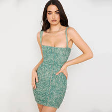 Summer Women Sleeveless Green Print Dress Sexy Spaghetti Strap Bodycon Folds Mini Fashion Club Party Dresses 2021 2024 - buy cheap