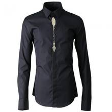 Minglu camisa masculina gótica bordada de manga comprida, camisa social plus size 4xl camisa casual com gola virada para baixo 2024 - compre barato