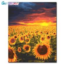 Gatyztory-Cuadro de girasoles por números, conjunto de pinturas acrílicas de paisaje, decoración del hogar, Marcos decorativos para colorear por números 2024 - compra barato