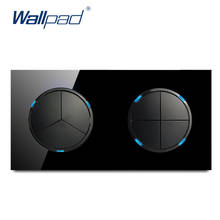 Wallpad-Interruptor de luz de pared con indicador LED, Panel de cristal, 7 entradas, 2 vías, clic aleatorio, 16A 2024 - compra barato
