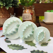 3 Pc/Set 3D Christmas Holly Leaf Leaves Cookie Plunger Cutter Fondant Sugarcraft Mold Cake Decoration Mould Baking Tools 2024 - buy cheap