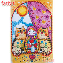 FATCAT-pintura de diamante 5d diy "Gato niña", cuadrados o redondos de imitación bordado de diamantes, decoración para el hogar, AE2309 2024 - compra barato