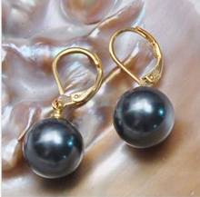 Fashion jewelry Free Shipping  charming paif of 12mm tahitian round black shell pearl earring Jewelry 2024 - buy cheap