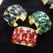 Pulseras y brazaletes dorados de acero inoxidable para mujer, brazalete Reversible con puños anchos abiertos, joyería de cristal 2024 - compra barato