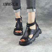 XMWRLW-Sandalias de estilo Retro para mujer, zapatos hechos a mano de cuero genuino, tacones altos de verano 2024 - compra barato