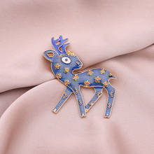 Elegant Christmas Deer Brooch Pin Cute Enamel Blue Plum Flower  Sika Deer Brooches Pins Beautiful Animal Pin Winter Jewelry Gift 2024 - buy cheap