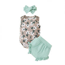 Newborn Baby Girls Fashion 3-piece Outfit Set Sleeveless Print Romper+Shorts+Headband Set 2024 - buy cheap