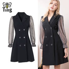 Tingfly-Vestido corto Vintage para primavera y otoño, minivestido negro con doble botonadura y cuello con muescas, informal, novedad 2024 - compra barato