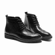 men casual business wedding formal dresses cow leather boots black brogue shoes bullock style ankle boot short botas chaussure 2024 - buy cheap