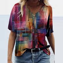 V Neck Tshirt Women's Summer Casual Oversize Print Shirt Tops Loose Vintage Female Tee Streetwear Y2k Short Sleeve Clothes 2024 - buy cheap