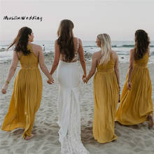 Sexy Mustard Yellow Bridesmaid Dresses  2020 Full Length Chiffon Cheap Country Bridesmaid Dress Elegant Wedding Guest Party Gown 2024 - buy cheap