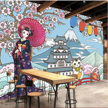 Hand-painted Japan Famous Sights Mural Wall Paper 3D Kimono Beauty Japanese Cuisine Sushi Restaurant Industrial Decor Wallpaper 2024 - buy cheap