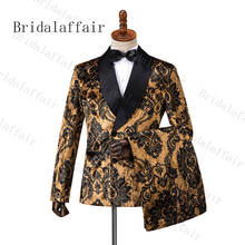 Bridalaffair 2019 Black Flower Brown Velvet Men Wedding Prom Dress Suits Double Breasted Men Suits Groom Party Tuxedo 3 Pieces 2024 - buy cheap