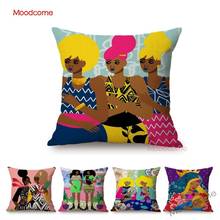 Africa Cartoon Modern Geometric Art Black Woman Girl Fashion Trendy Home Decorative Pillow Cover Linen African Art Cushion Cover 2024 - buy cheap