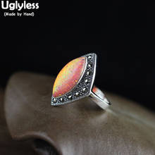 Uglyless Vintage Geometric Rhombus Open Rings for Women Nature Gemstones High Jewelry Colorful Opal Silver Rings 925 Silver R926 2024 - buy cheap