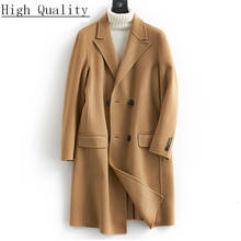 Шерстяное пальто для мужчин, корейское весенне-осеннее пальто, двубортное длинное пальто, Мужское пальто Abrigo Hombre VVCQISOy KJ1587 2024 - купить недорого