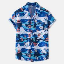 Fashion Ocean Series Print Mens Hawaiian Shirts Casual Short Sleeve Beach Wear Men Button Down Holiday Party Aloha Shirt Chemise 2024 - buy cheap