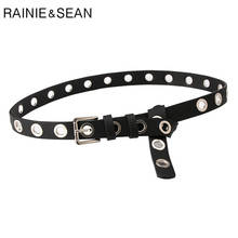 RAINIE-Cinturón de cuero con agujeros para mujer, cinturón Punk con hebilla de Pin, accesorios para pantalones, color negro 2024 - compra barato