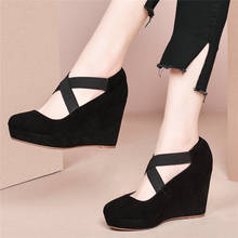 Mary Jane Shoes Women Ankle Cross Strap Genuine Leather High Heel Pumps Shoes Female Platform Wedges Ankle Boots Casual Shoes 2024 - buy cheap