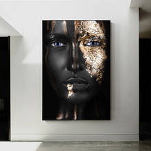 Pintura al óleo de Mujer Africana Sexy en negro y dorado sobre lienzo, carteles e impresiones, arte de pared, imagen escandinava para sala de estar 2024 - compra barato