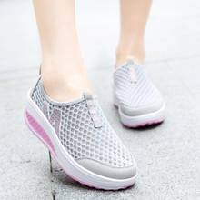 Zapatillas deportivas de plataforma sin cordones para mujer, Zapatos de deporte femeninos de talla grande, con cuña, color gris, A-487 de entrenamiento Fitness 2024 - compra barato