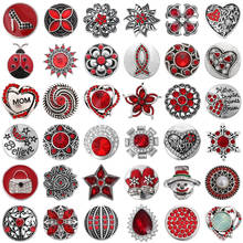 Lote de 6 unidades de broche de Metal para joyería, de cristal rojo estrás, flor de 18mm, botones a presión, Charms para pulseras a presión de 20MM y 18MM 2024 - compra barato