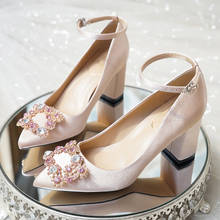 2019 novos sapatos de noiva fivela cinta grávida sapatos de casamento sapatos de salto alto princesa sapatos de cristal 2024 - compre barato