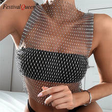 Bling Rhinestones Grid Tank Top Women Sexy See Through Sleeveless Fishnet Hollow Crop Top Summer Beach Cover Up Lady Clubwear 2024 - buy cheap