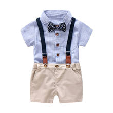 Conjunto de roupas listradas de macacão para bebê, menino, verão, conjunto com laço, criança, body infantil 2024 - compre barato