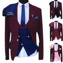 Conjunto de traje de boda para hombre, esmoquin personalizado, traje de negocios, chaqueta, chaleco de doble botonadura, pantalones, 3 piezas 2024 - compra barato