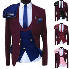 New Designs Burgundy Men Wedding Suit Set Custom Slim Fit Groom Tuxedo Business Suit Jacket Double Breasted Vest Pants 3 Pieces 2024 - buy cheap