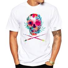 Camiseta con estampado de calavera y flores para hombre, camisa con estampado de calavera de azúcar, cuello redondo, divertidas, Hipster, 100% algodón 2024 - compra barato