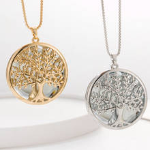 Gold Sliver Pendant Round Tree of life Long Necklaces For Women Double Hollow Pendant Big Clear Glass Jewelry 2019 New Arrivals 2024 - buy cheap