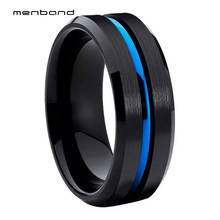 Anel masculino de carboneto de tungstênio, preto, azul, anel de casamento de 8mm, acabamento ranhurado e chanfrado, conforto 2024 - compre barato