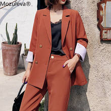Mozuleva Vintage Orange Women Blazer Suits Long Sleeve Double Breasted Blazer Pants Suit Office Ladies 2 Piece Blazer Sets Femme 2024 - buy cheap