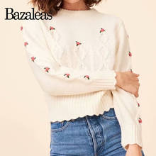 Suéter feminino com gola o vintage basalvem, camisola retro quente francesa vermelha floral bordada para mulheres 2024 - compre barato