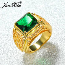 Anel de pedra verde geométrica quadrado, masculino de luxo, amarelo, ouro, alianças de casamento, vintage, cz, feminino, masculino, aliança de noivado para homens e mulheres 2024 - compre barato