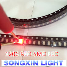 100 шт. 1206 красный светильник-светодиод SMD светодиодный 3216 диоды для подавления переходных скачков напряжения SMD 1206 светодиодный 620-625NM 100-120MCD 2,0-2,6 V 3,2*1,6 2024 - купить недорого