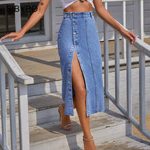 Sibybo High Waist Split Midi Demin Skirt For Woman Summer Korean Style Jeans Skirts Ladies Blue Slim Button Streetwear Harajuku 2024 - buy cheap