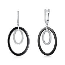 ZEMIOR-pendientes de plata de ley 925 para mujer, aretes ovalados de circonia cúbica y cerámica, regalo de aniversario, a la moda 2024 - compra barato