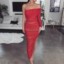 Высококачественное красное Сетчатое длинное Бандажное платье на одно плечо, вечернее элегантное платье 2024 - купить недорого