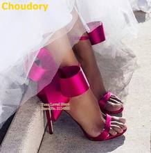 Choudory-Sandalias de satén con lazo grande para mujer, zapatos de boda de tela de seda con nudo de mariposa, tacón de aguja, de noche, Fuchsia 2024 - compra barato