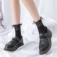Meias japonesas confortáveis com elástico, meias de malha transparente preto e branco para verão, de renda fina e plissada 2024 - compre barato