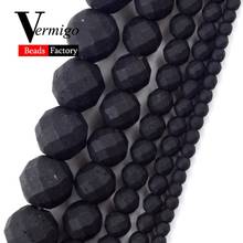 Contas de pedra de hematita facetada com borracha, nanotecnologia preta natural para fazer joias, contas redondas soltas para colar pulseira 2-10mm 15" 2024 - compre barato