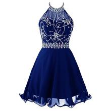 Royal Blue Short Homecoming Dresses Crystal Beaded Girls Graduation Dress Mini Halter Chiffon Prom Party Gowns vestido de fiesta 2024 - buy cheap