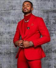 2021 новый модный красный мужской свадебный костюм Индивидуальный Пошив шаль отворот приталенный костюм Terno смокинги для мужчин (пиджак + брюки) мужские костюмы для жениха 2024 - купить недорого